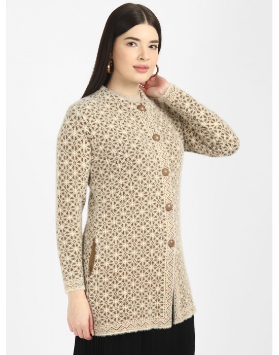 Women Long coat brown Front Design with button